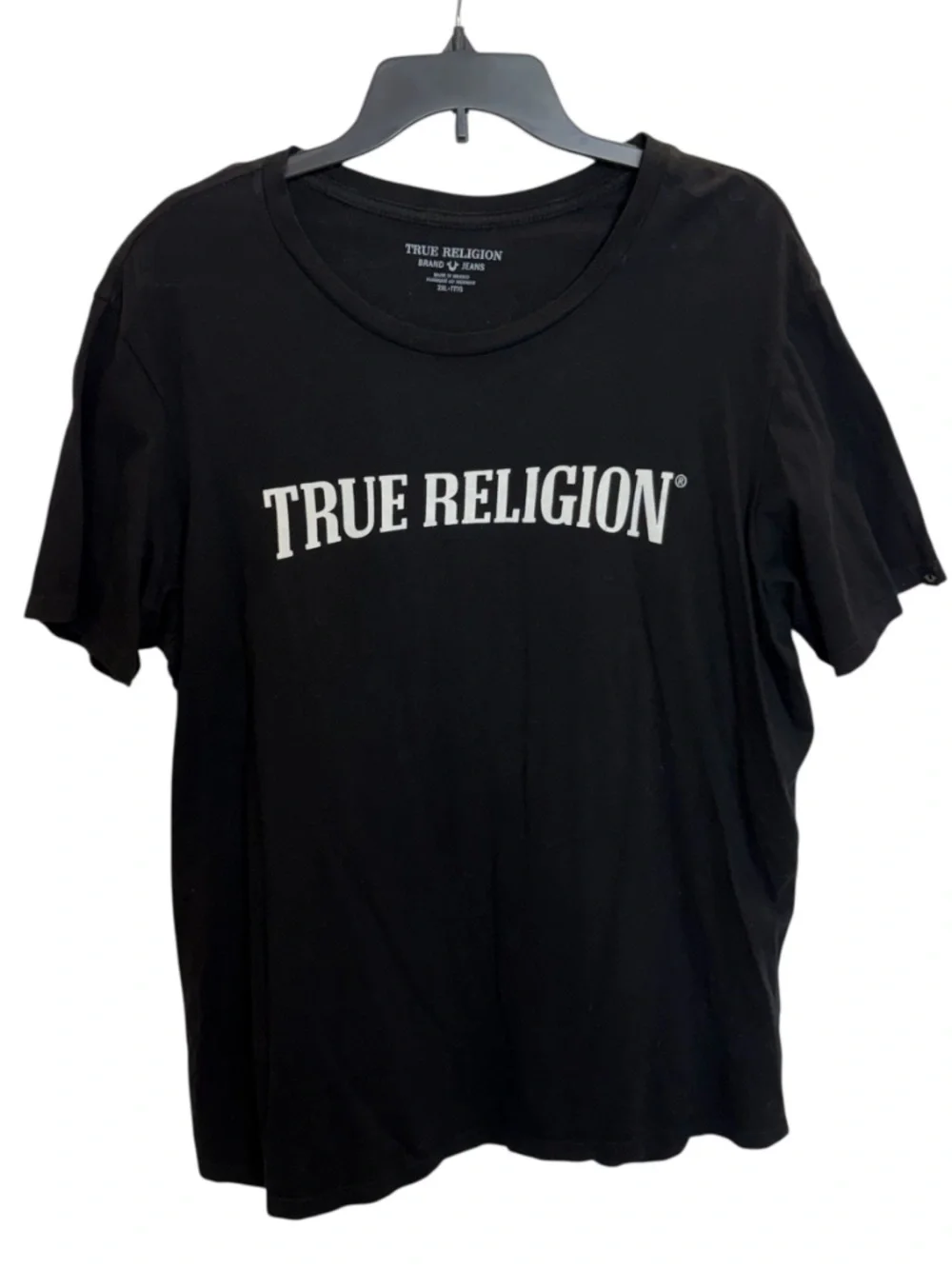 True Religion Black Tee with White Arch Logo 2XL